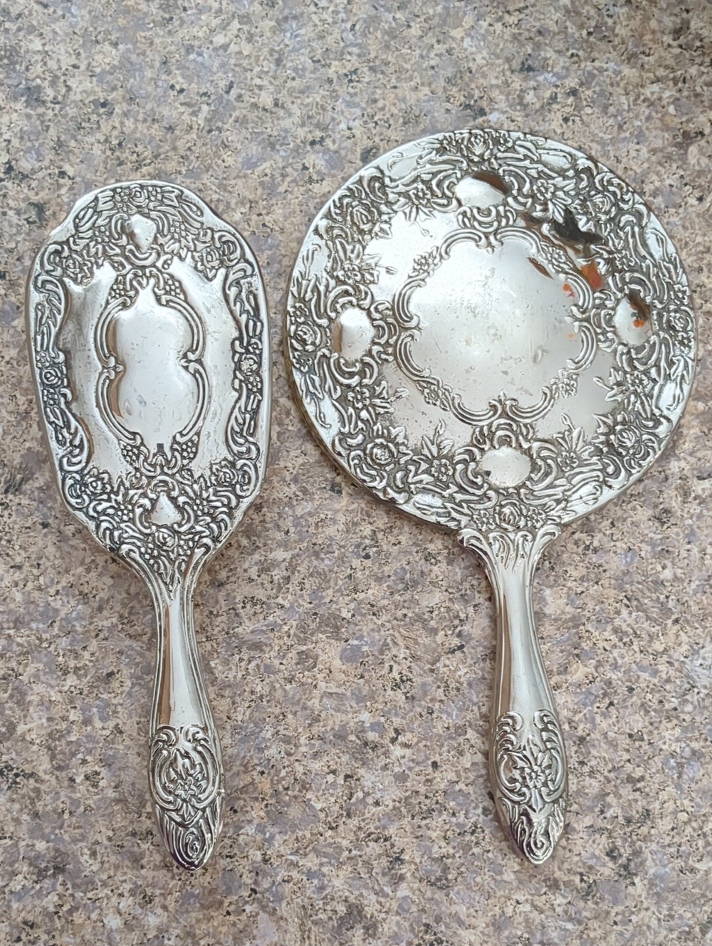 Vintage Silver Plate Vanity Hairbrush And Hand Mirror Frame (Needs Mirror Glass)